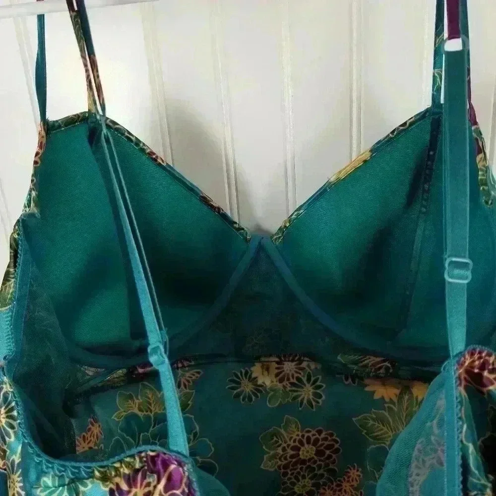 Cacique Womens Babydoll Floral Satin Slip Top Velvet Sz 26/28 Fairy Whimsigoth - Picture 12 of 16